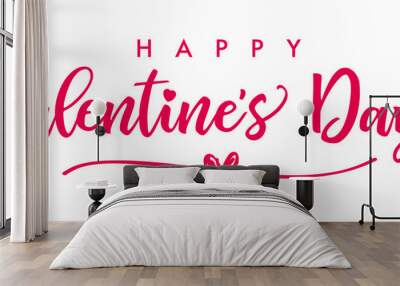 Lettering Happy Valentines Day banner. Valentines Day greeting card template with typography text happy valentine`s day and red heart and line on background. Vector illustration Wall mural